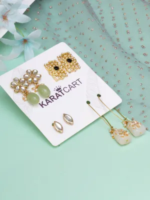 Karatcart Set of 4 Handcrafted Kundan Earrings Combo for Women