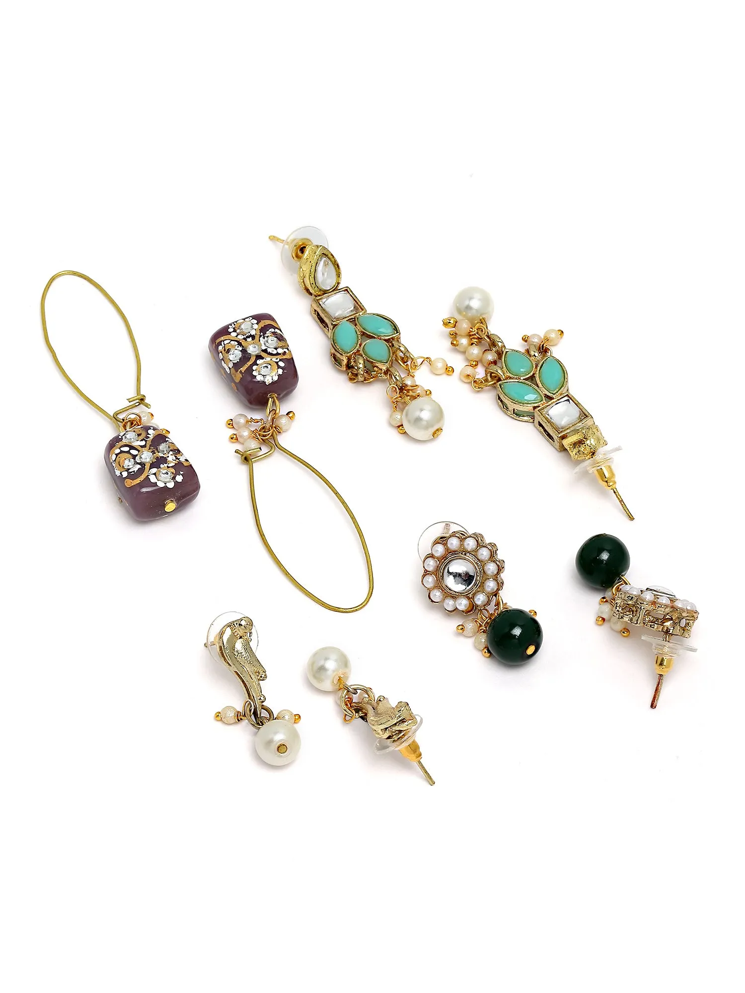 Karatcart Set of 4 Handcrafted Kundan Earrings Combo for Women