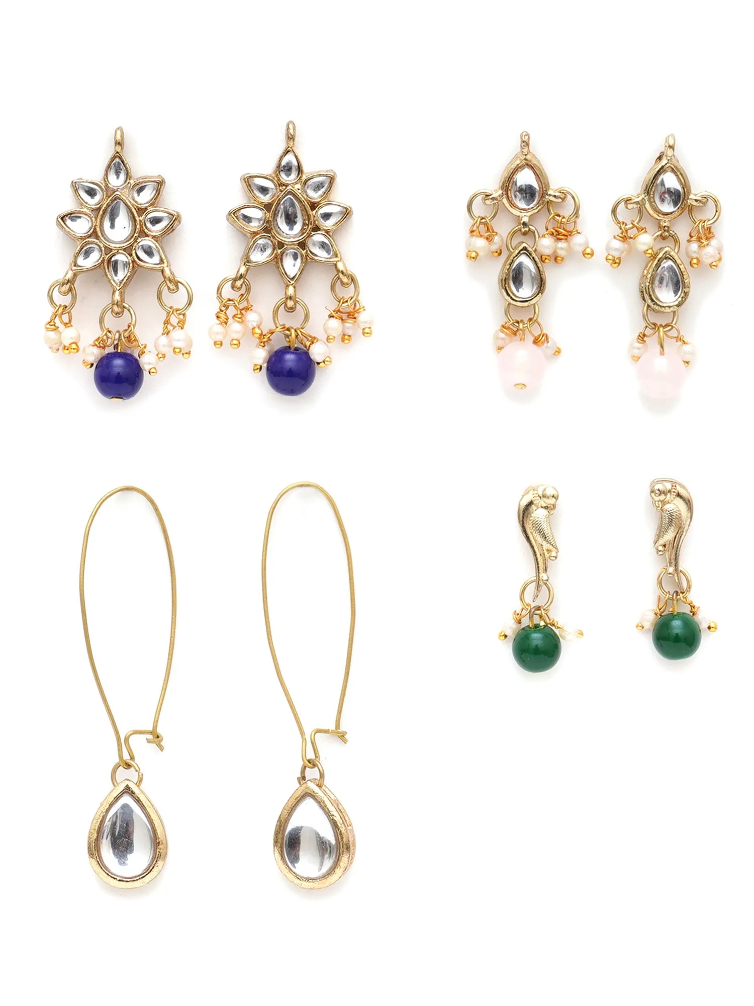 Karatcart Set of 4 Handcrafted Kundan Earrings Combo for Women