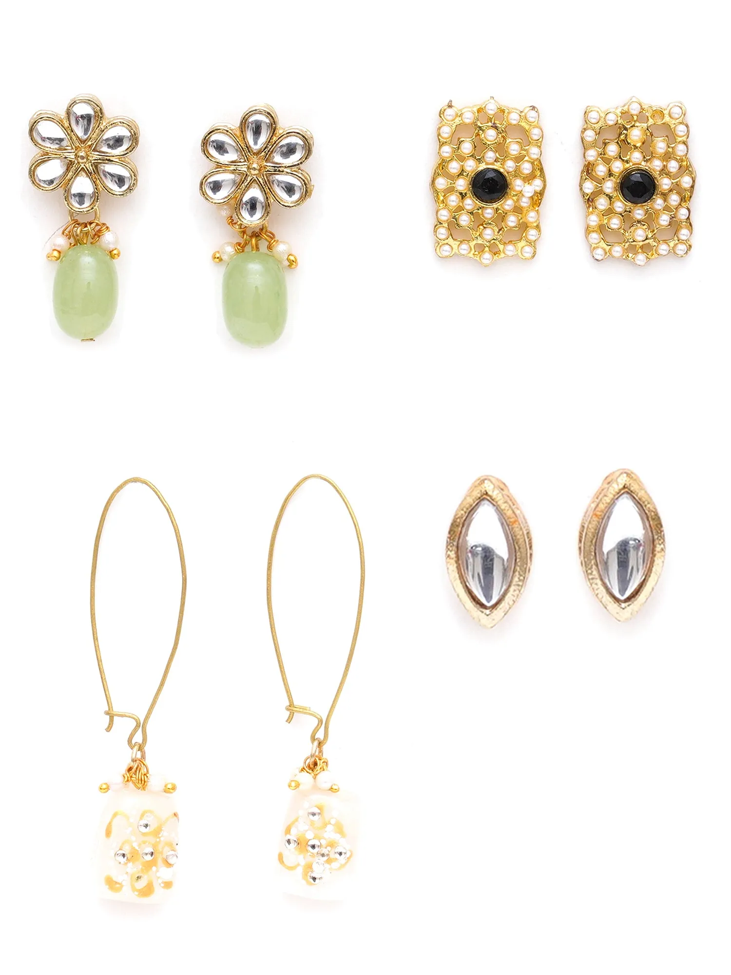 Karatcart Set of 4 Handcrafted Kundan Earrings Combo for Women