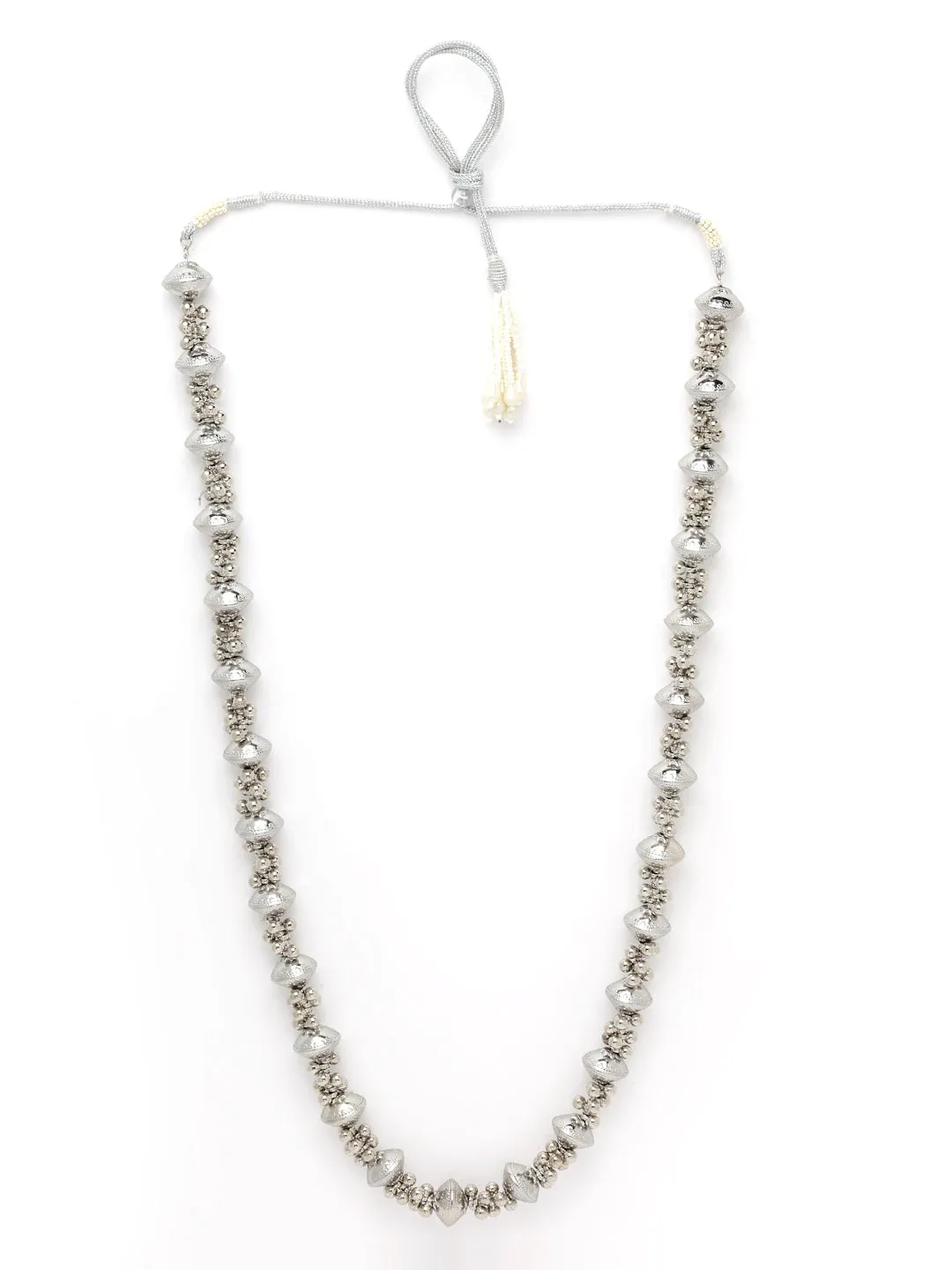Karatcart Silver Balls Studded Long Necklace for Women