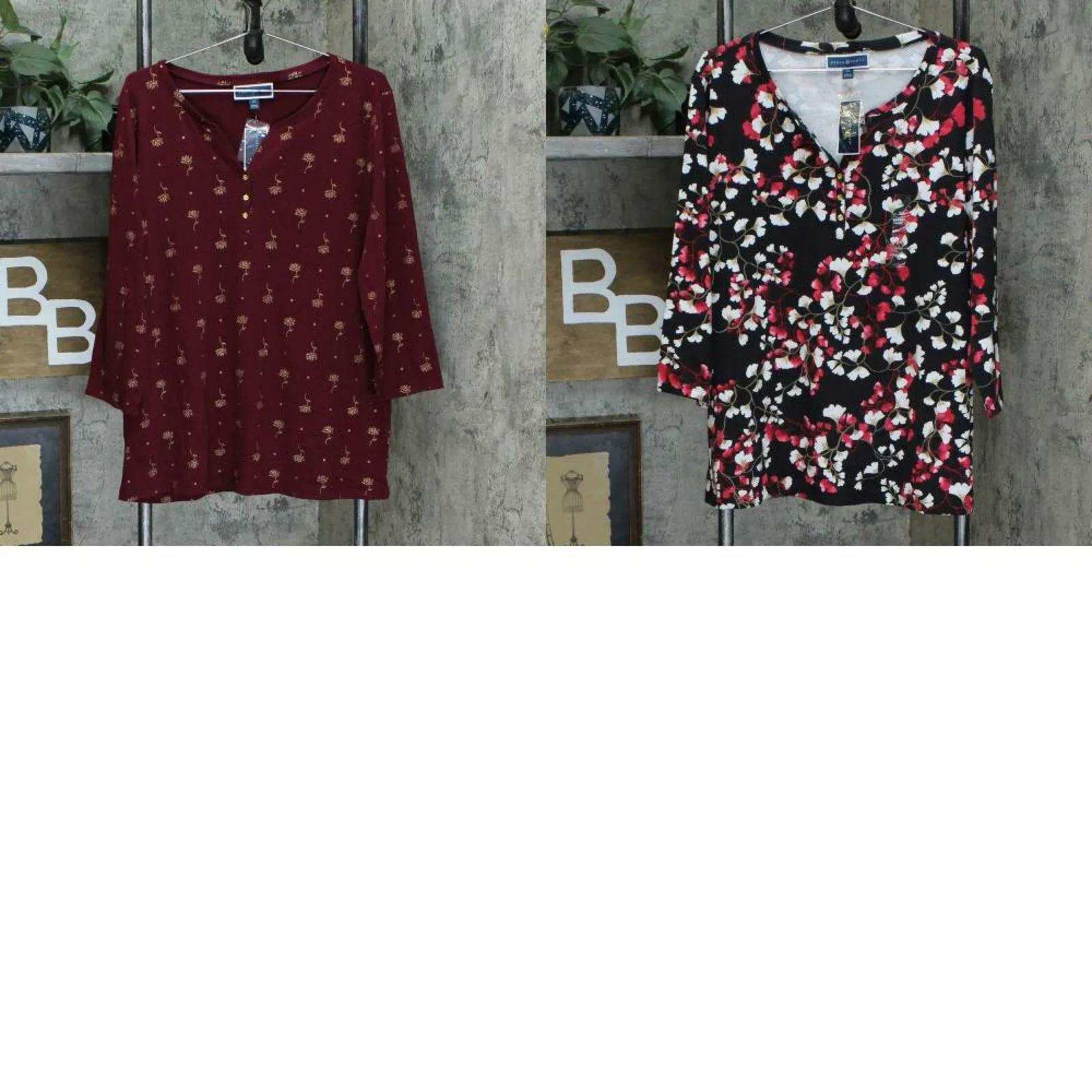 Karen Scott Plus Size Printed 3/4-Sleeve Henley Shirt