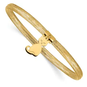 Kitten Charm Mesh Stretchable Bangle Bracelet (14K)