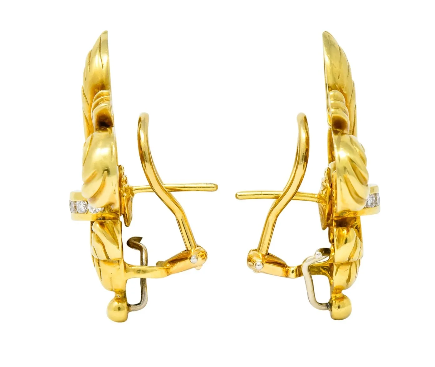 Lagos 1990's Vintage Diamond 18 Karat Gold Fleur-De-Lis Earrings