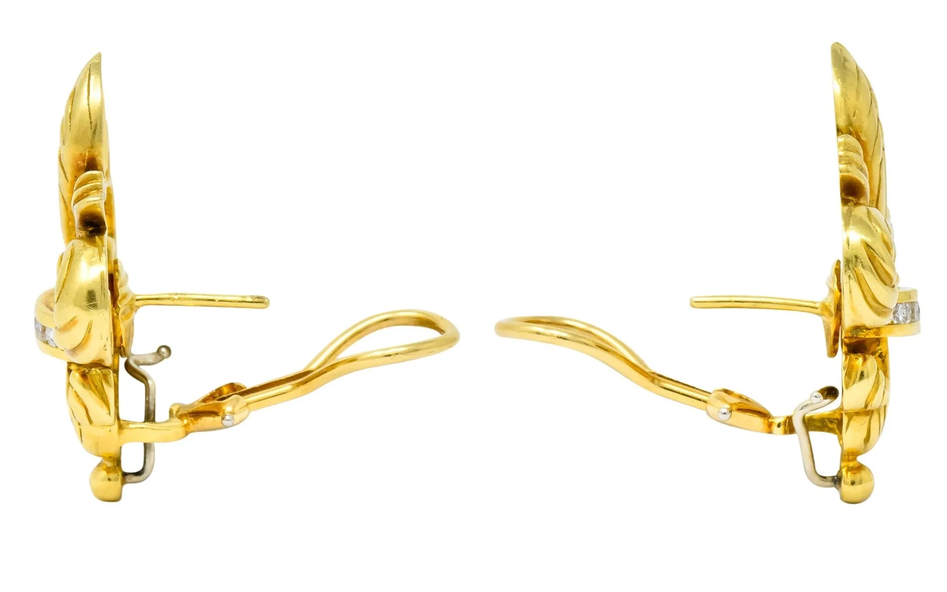Lagos 1990's Vintage Diamond 18 Karat Gold Fleur-De-Lis Earrings