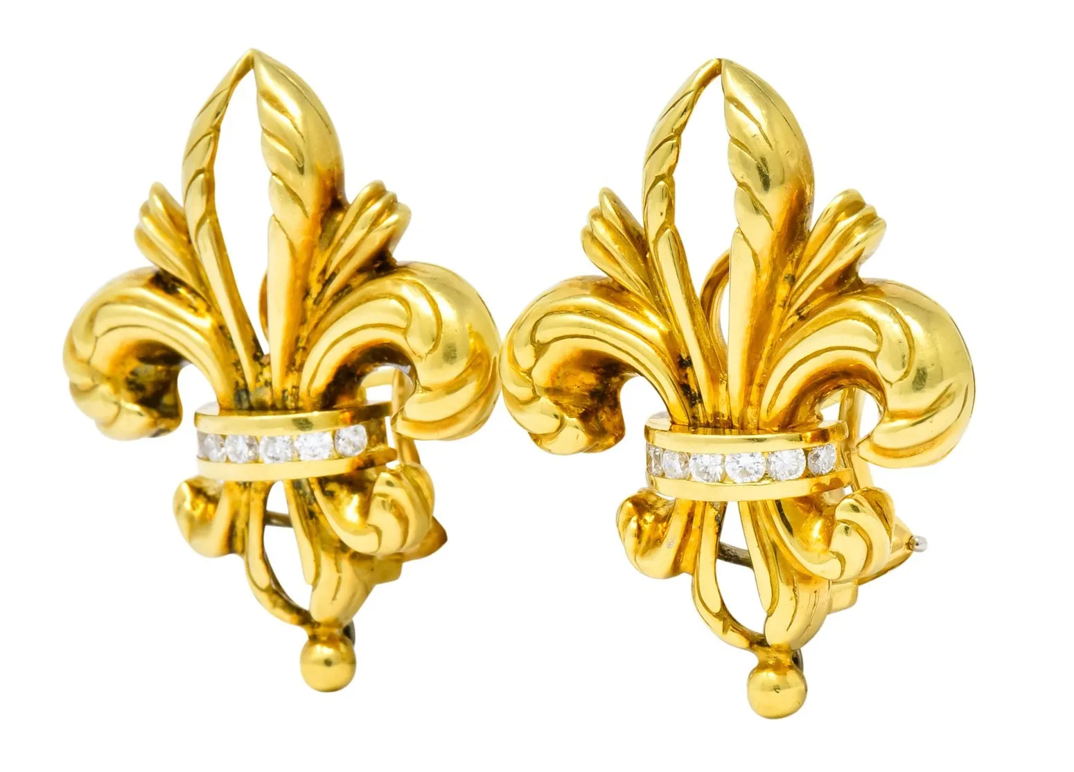 Lagos 1990's Vintage Diamond 18 Karat Gold Fleur-De-Lis Earrings