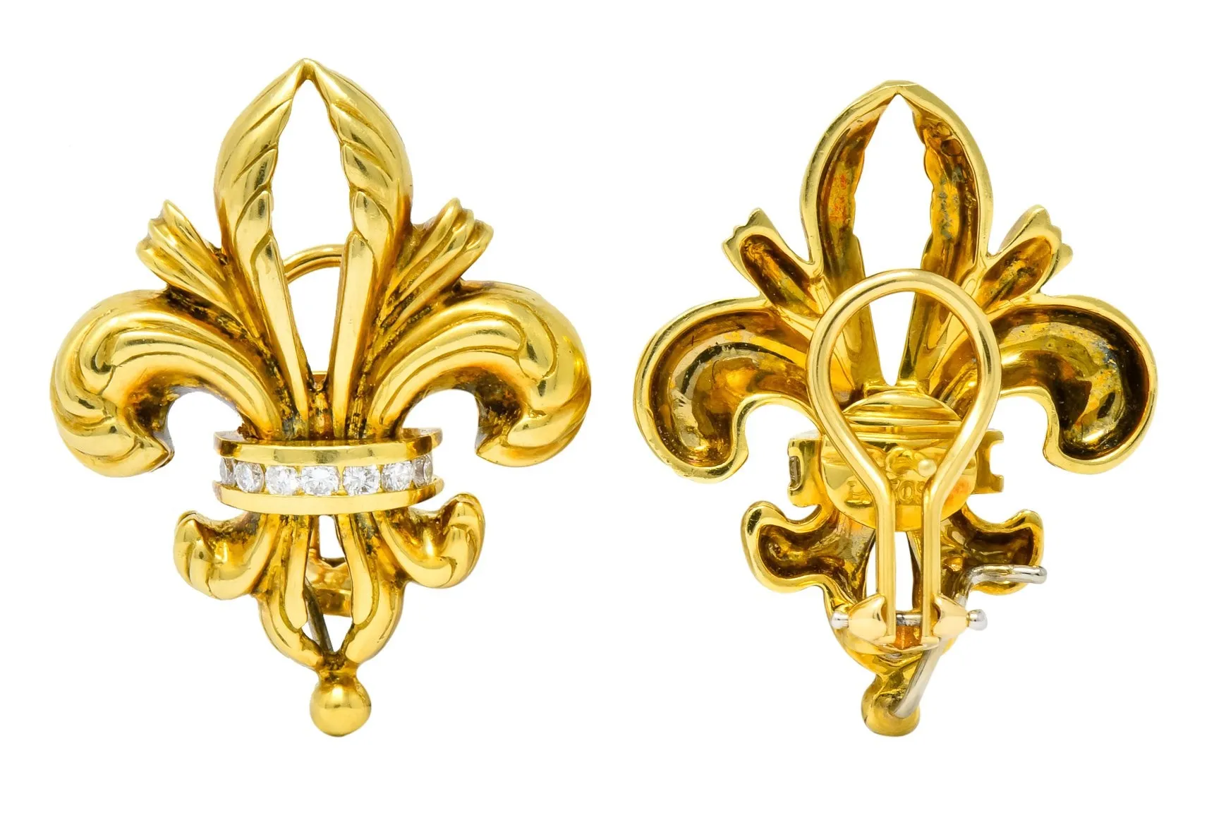 Lagos 1990's Vintage Diamond 18 Karat Gold Fleur-De-Lis Earrings