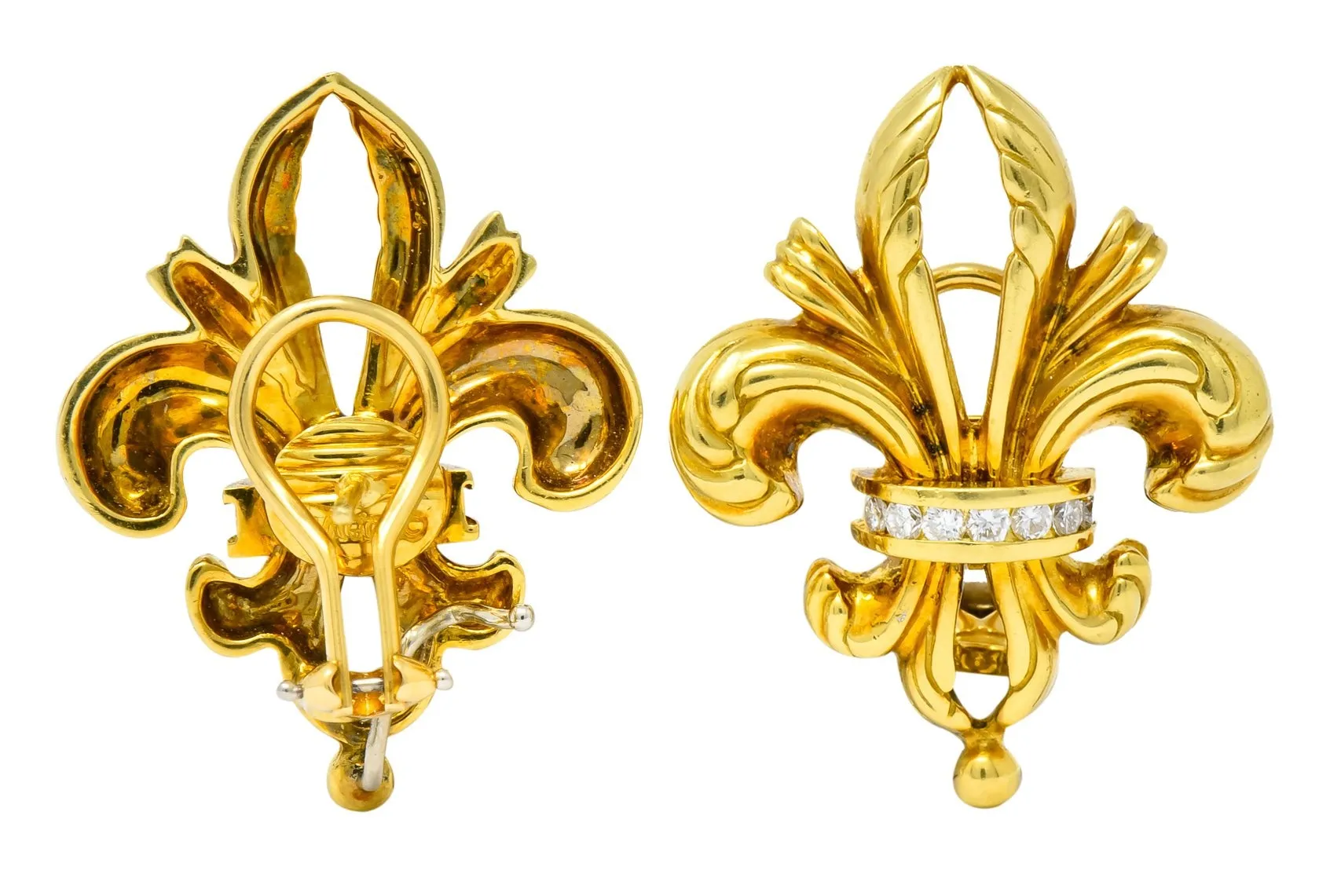 Lagos 1990's Vintage Diamond 18 Karat Gold Fleur-De-Lis Earrings