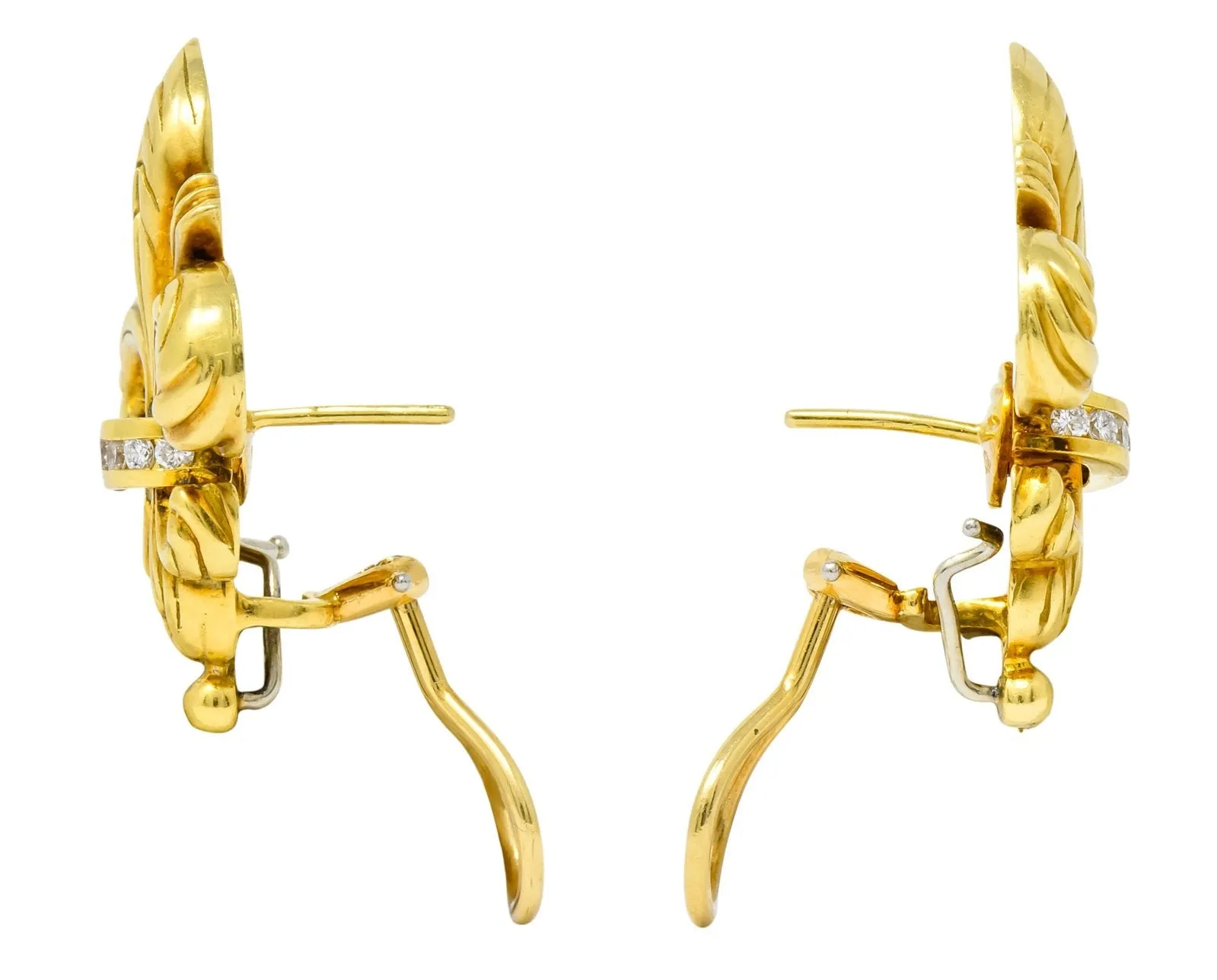 Lagos 1990's Vintage Diamond 18 Karat Gold Fleur-De-Lis Earrings