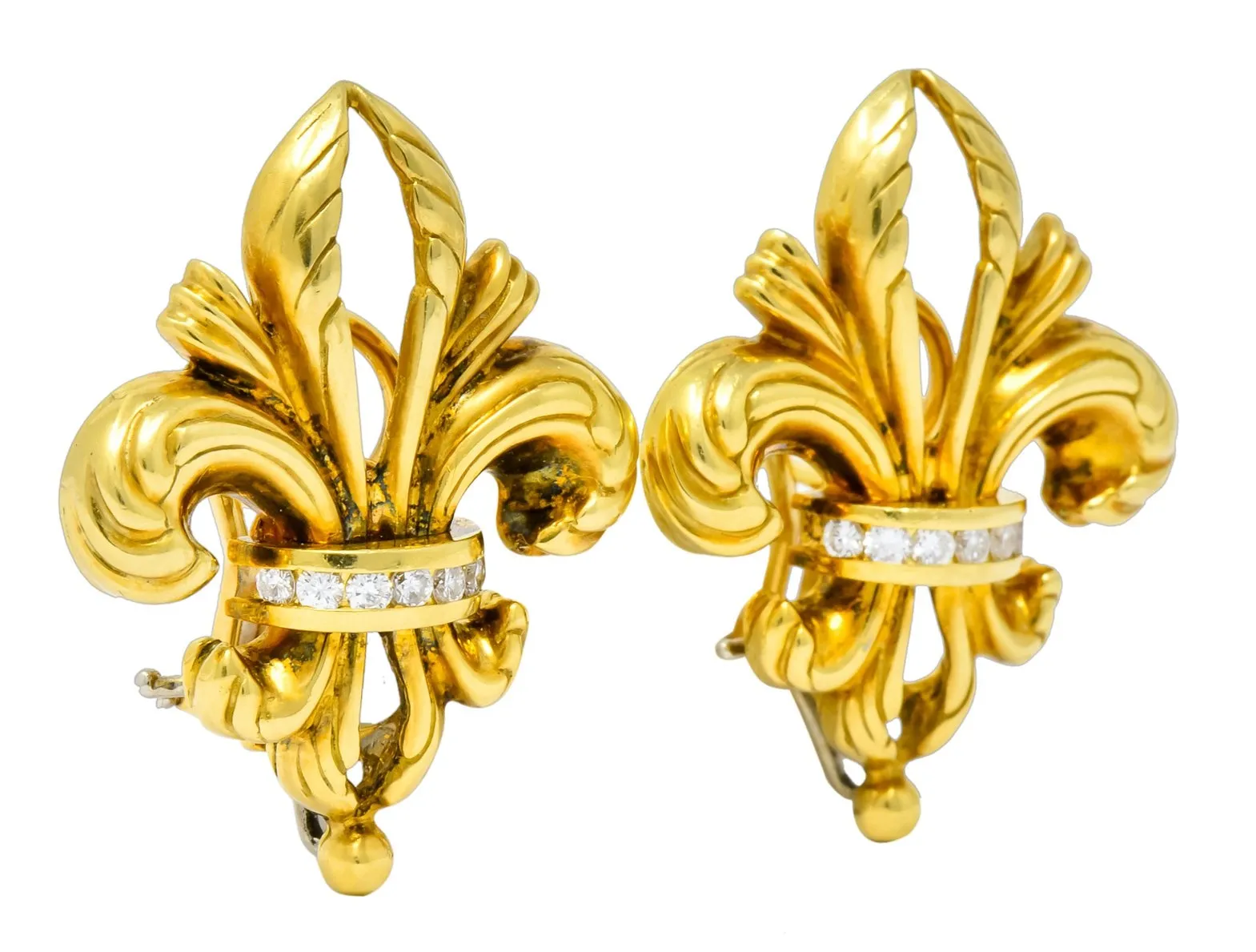 Lagos 1990's Vintage Diamond 18 Karat Gold Fleur-De-Lis Earrings