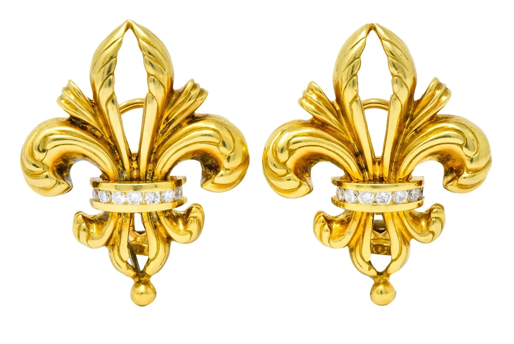 Lagos 1990's Vintage Diamond 18 Karat Gold Fleur-De-Lis Earrings