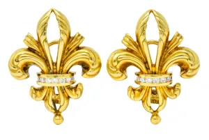 Lagos 1990's Vintage Diamond 18 Karat Gold Fleur-De-Lis Earrings