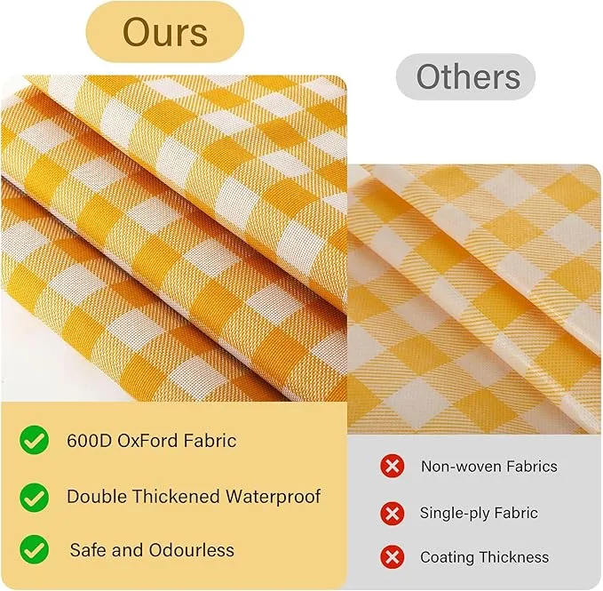 Large Picnic Blankets Waterproof Foldable Yellow Gingham Mat Tote bag for Outdoor Park Beach Camping Travel (80x80 inch)