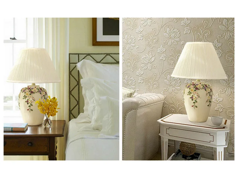 LED Table Lamp with Colorful Carved Flowers and Mushroom Pleated Silk Shade