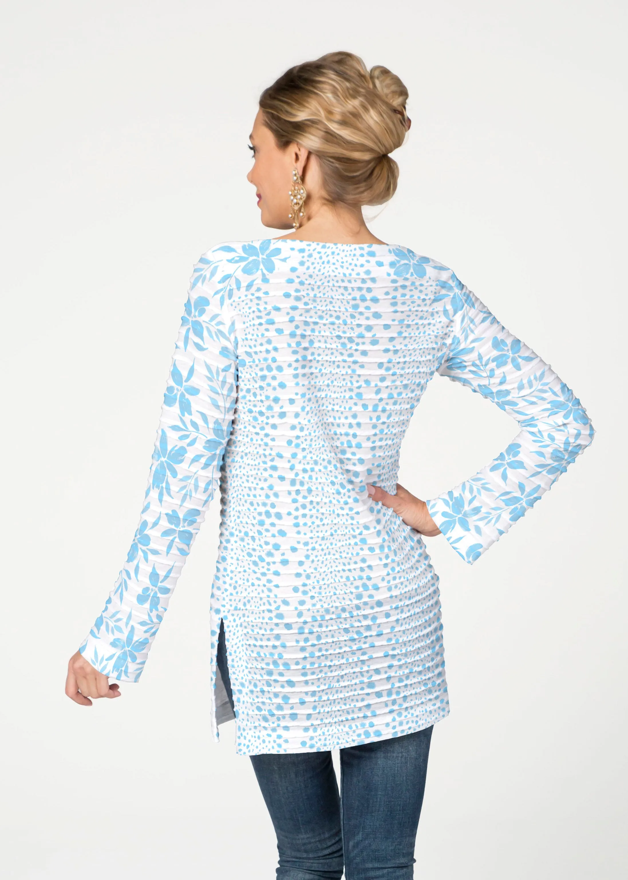 Leopard Rose Aqua (8028) ~ Banded Boatneck Tunic