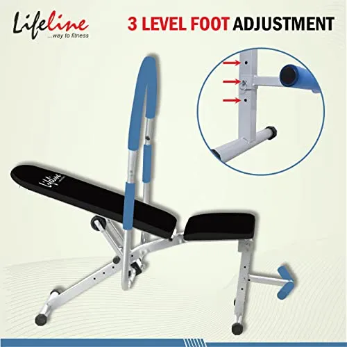 Life Line Fitness LB-301 AB Care Bench for Home Gym Workout, Abs Exerciser AB King Pro Machine, 5 Adjustable Positions, Multicolour, Decline, Flat, Incline