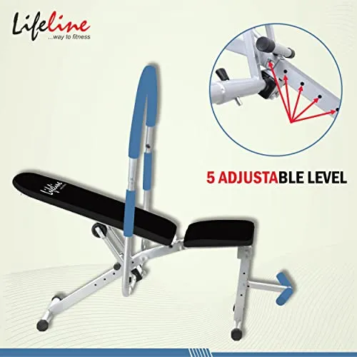 Life Line Fitness LB-301 AB Care Bench for Home Gym Workout, Abs Exerciser AB King Pro Machine, 5 Adjustable Positions, Multicolour, Decline, Flat, Incline