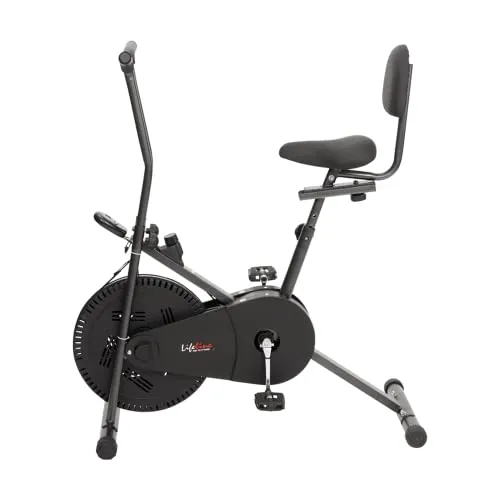 Life Line Fitness LE-102BS Air Bike Exercise Indoor Cycle with Stationary Handles, Back Support, Vertically and Horizontally Adjustable Seat, Adjustable Resistance, LCD Display