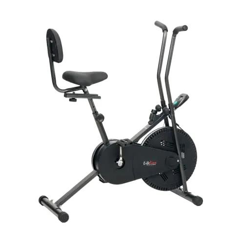 Life Line Fitness LE-102BS Air Bike Exercise Indoor Cycle with Stationary Handles, Back Support, Vertically and Horizontally Adjustable Seat, Adjustable Resistance, LCD Display