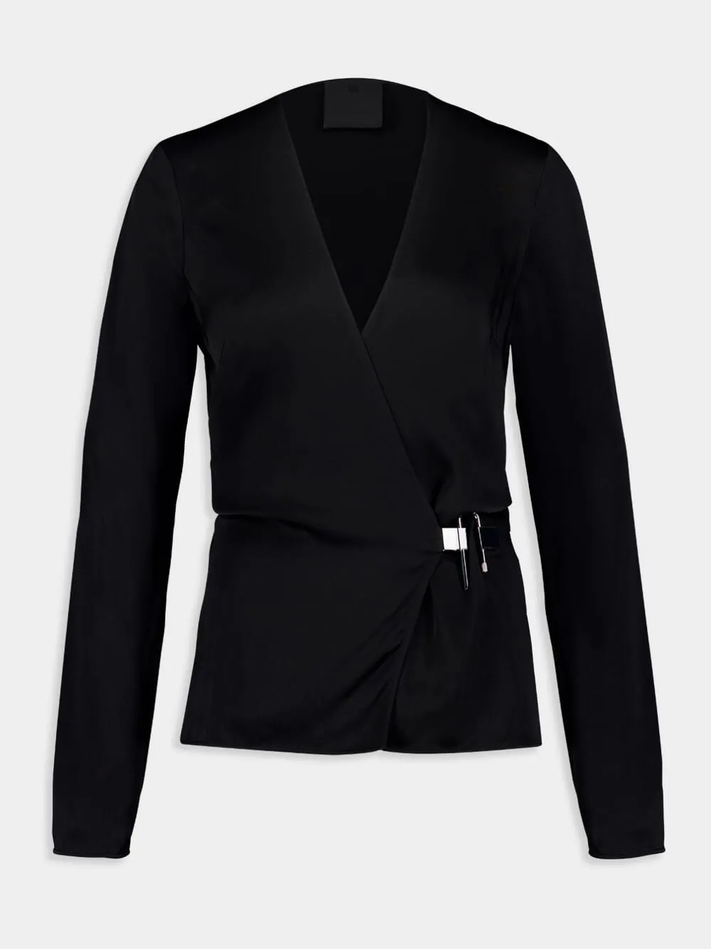 Long-Sleeve Satin Crepe Wrap Top
