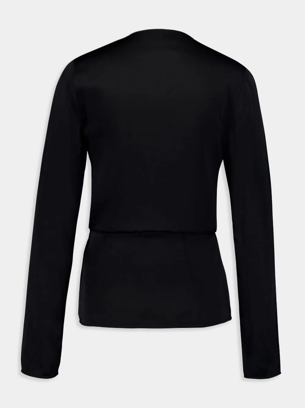 Long-Sleeve Satin Crepe Wrap Top