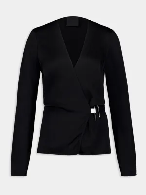 Long-Sleeve Satin Crepe Wrap Top