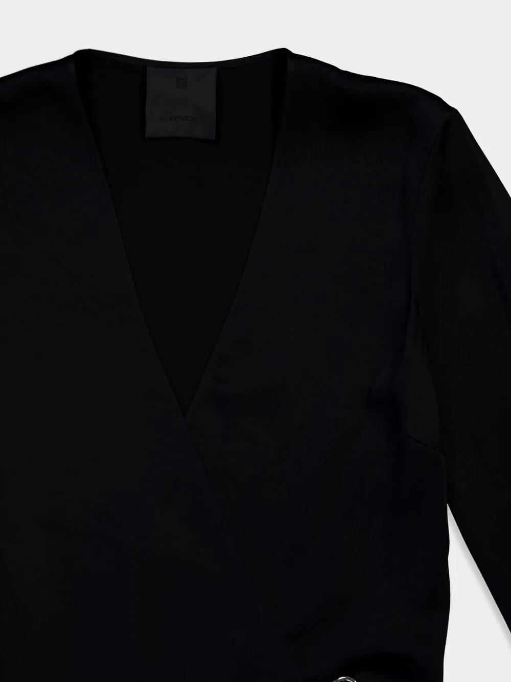 Long-Sleeve Satin Crepe Wrap Top