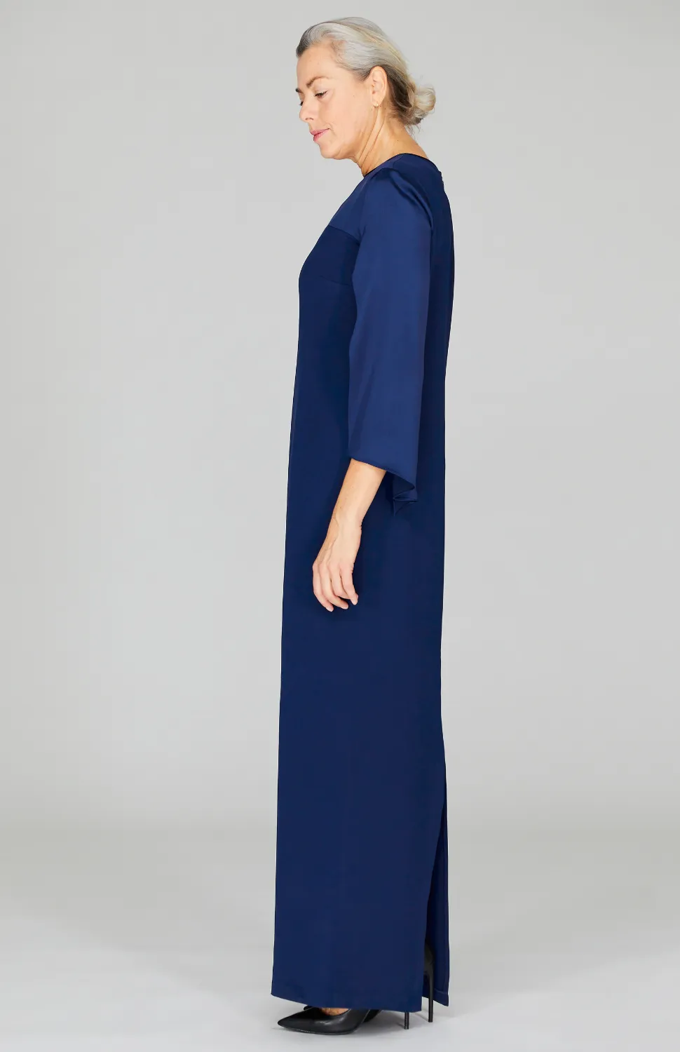 Long Sleeve Silk Gown with Satin Contrast
