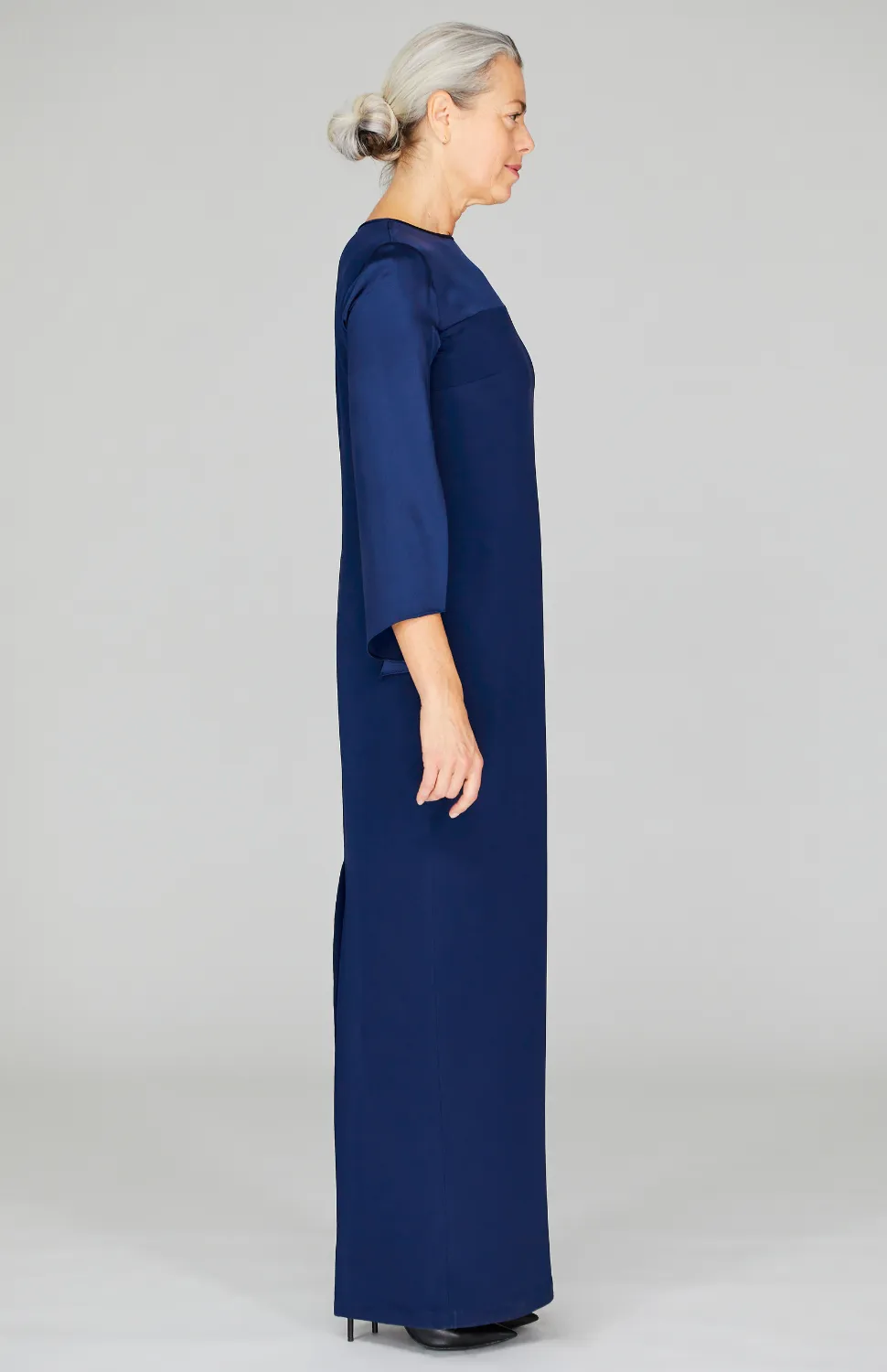 Long Sleeve Silk Gown with Satin Contrast