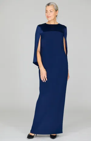 Long Sleeve Silk Gown with Satin Contrast