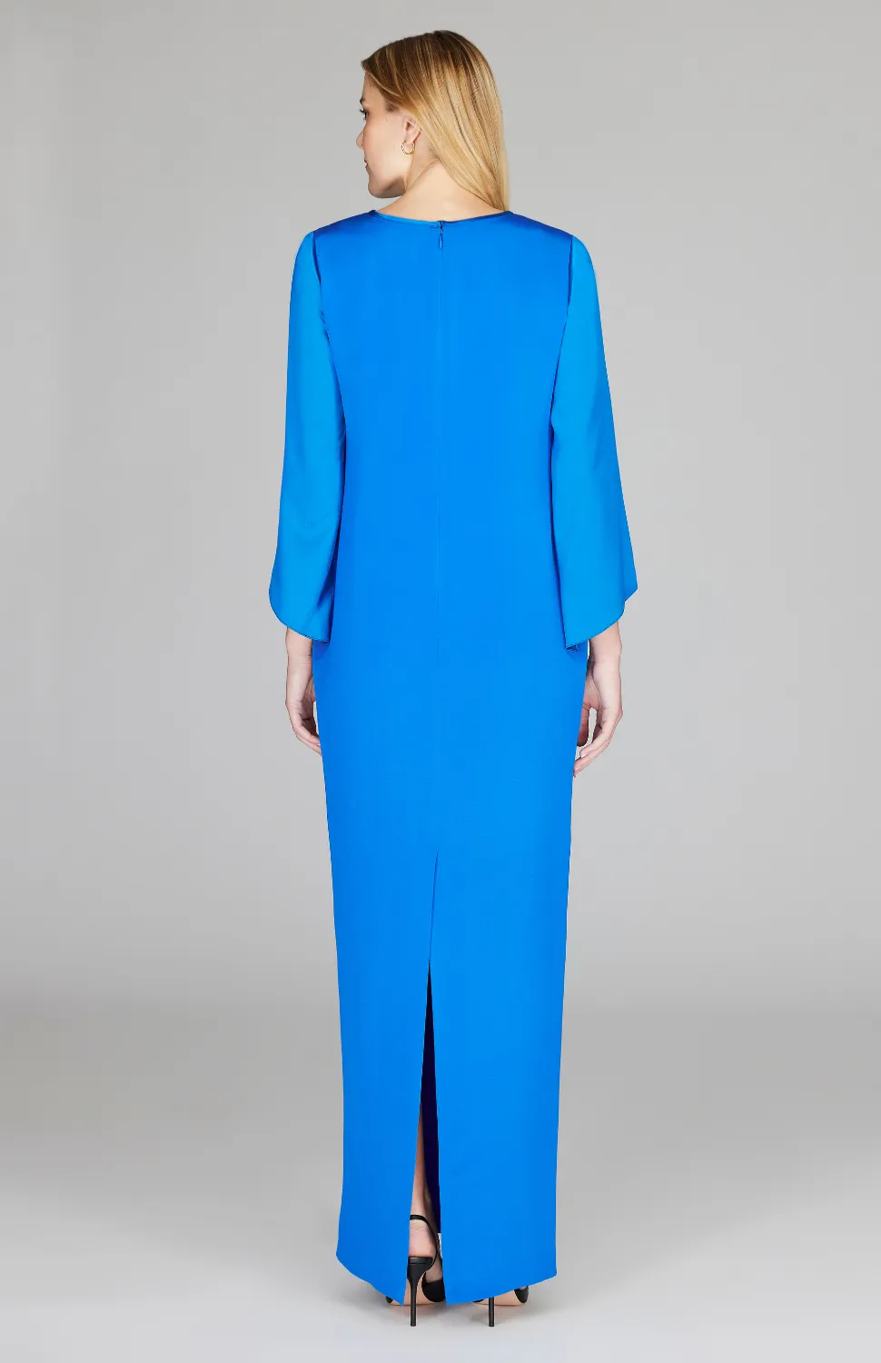 Long Sleeve Silk Gown with Satin Contrast