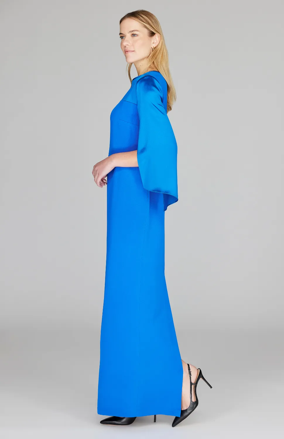Long Sleeve Silk Gown with Satin Contrast