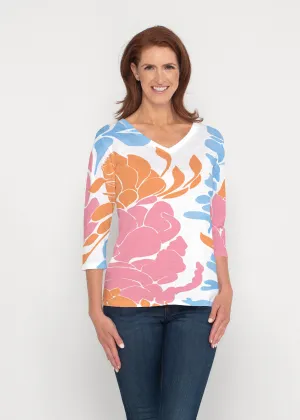 Lotus Pink/Orange (23058) ~ Signature 3/4 Sleeve V-Neck Top