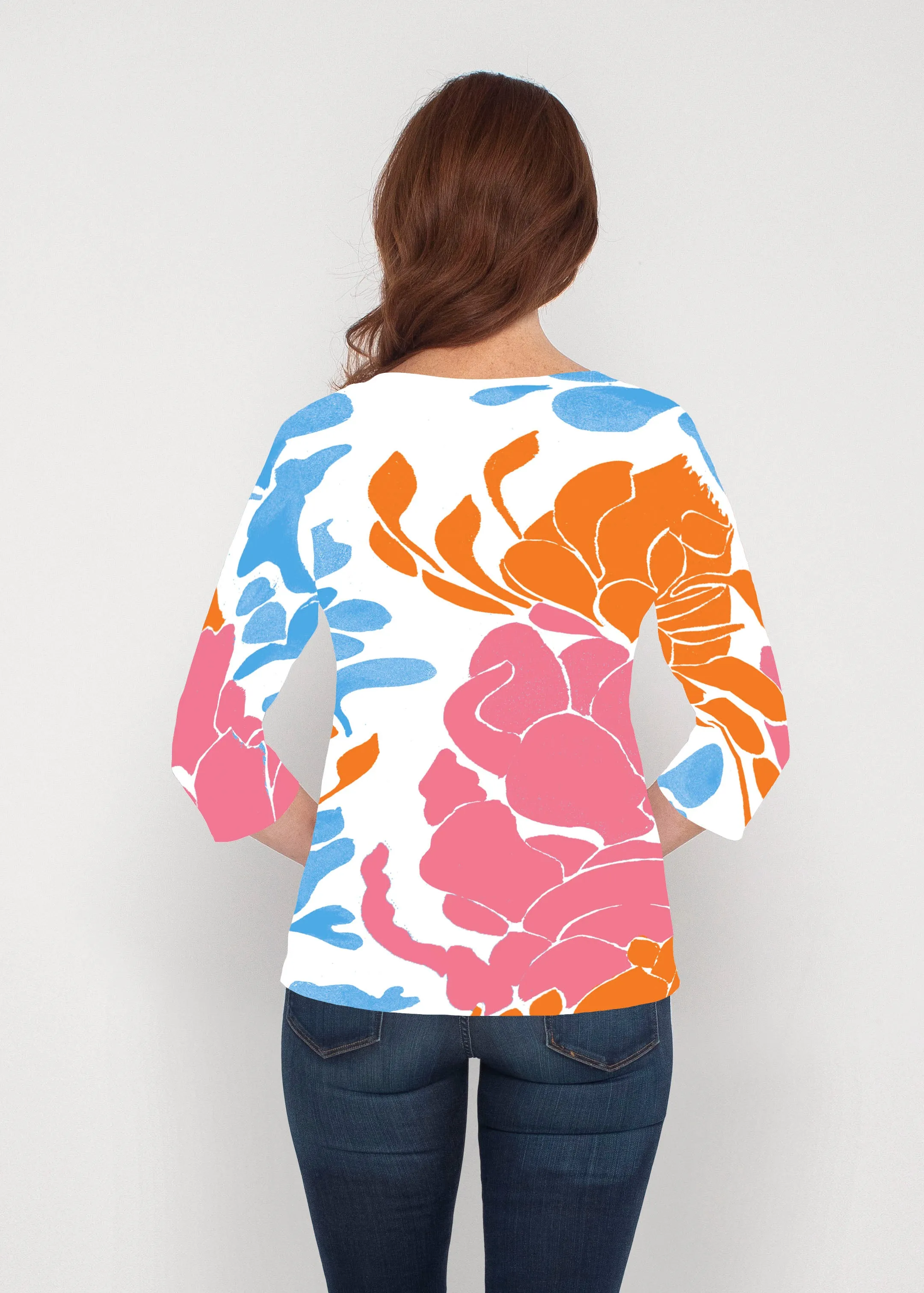Lotus Pink/Orange (23058) ~ Signature 3/4 Sleeve V-Neck Top