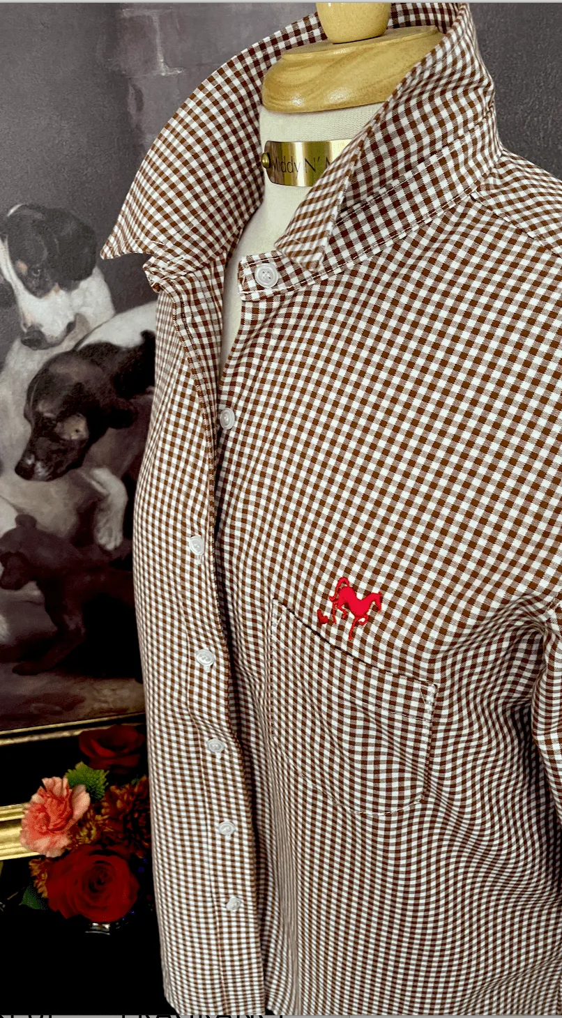 LOVE MIDDY SHIRT IN BROWN GINGHAM
