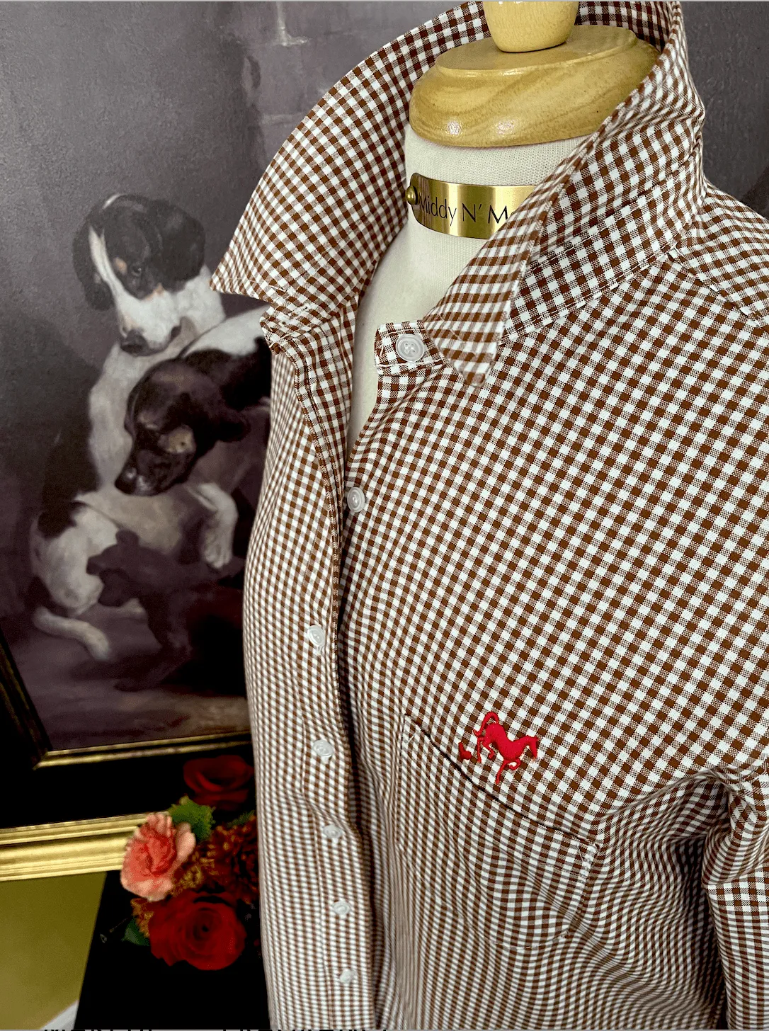 LOVE MIDDY SHIRT IN BROWN GINGHAM