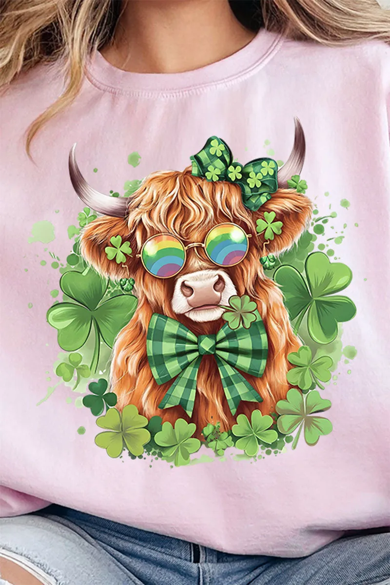 Lucky Clover Highland Cow Heavy-weight Crew Sweatshirt