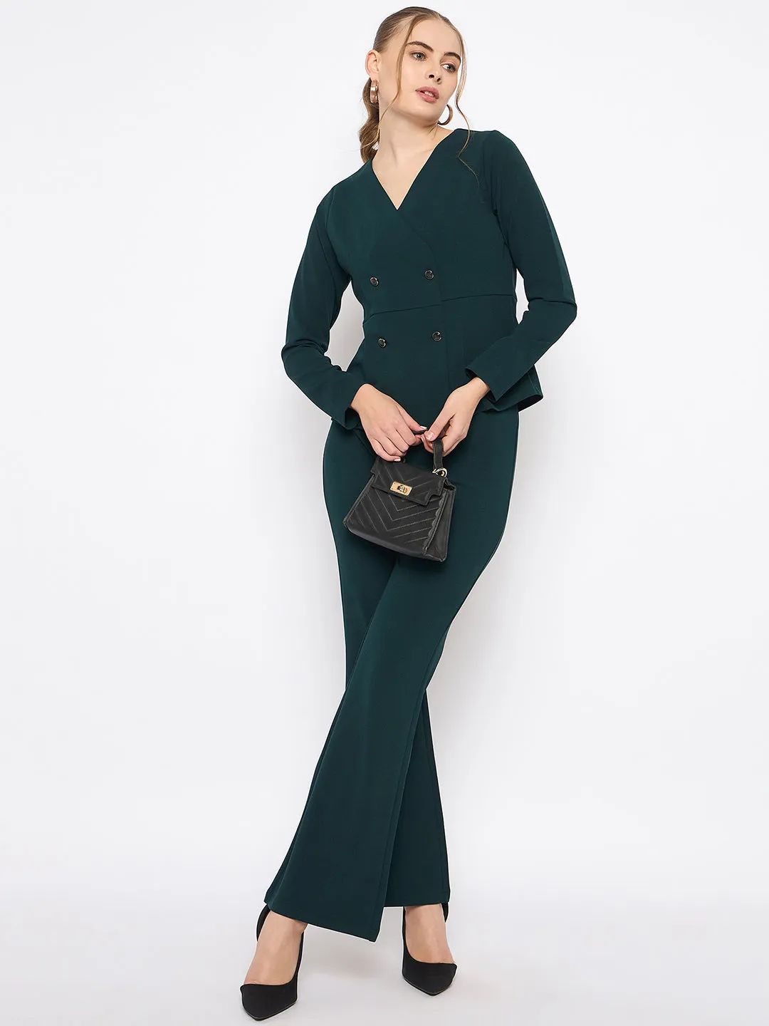 Madame Teal Knit Moss Overlap Top and Bottom Co-ord Set