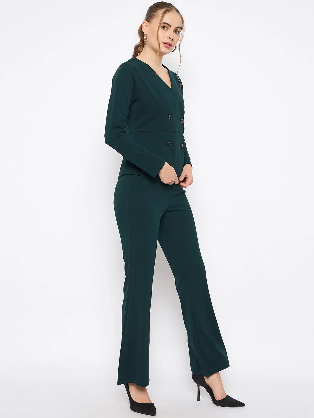 Madame Teal Knit Moss Overlap Top and Bottom Co-ord Set