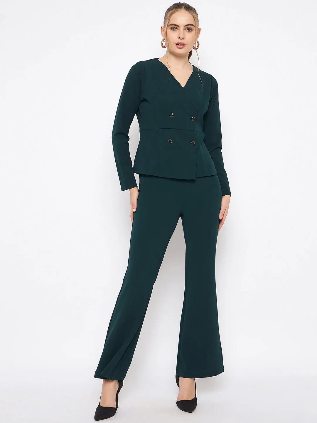Madame Teal Knit Moss Overlap Top and Bottom Co-ord Set