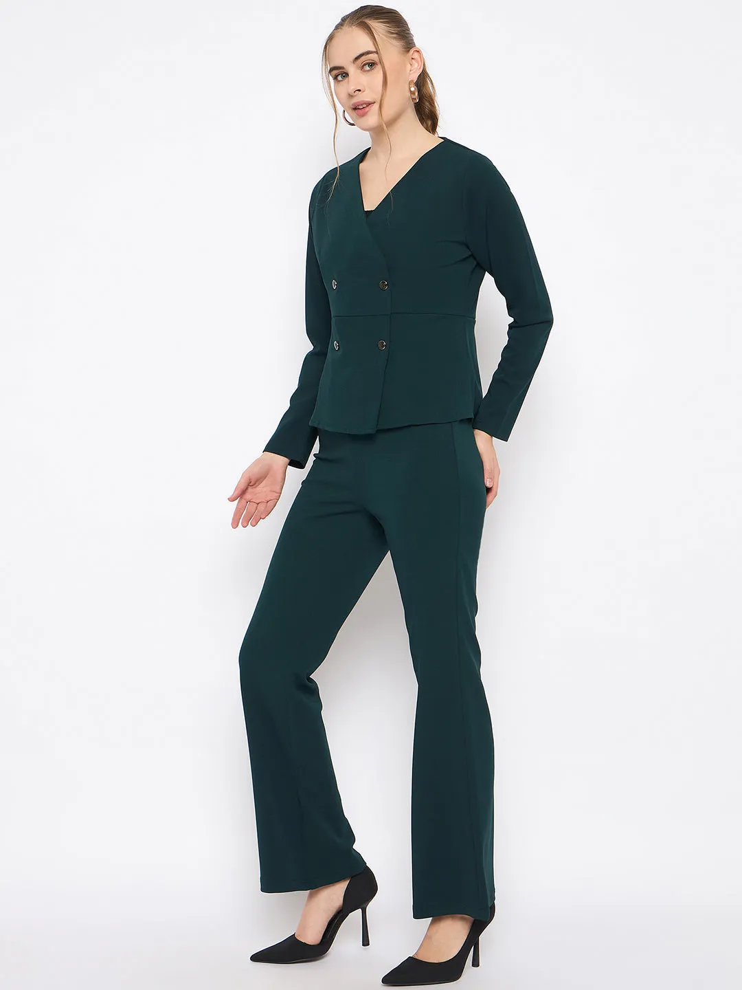 Madame Teal Knit Moss Overlap Top and Bottom Co-ord Set