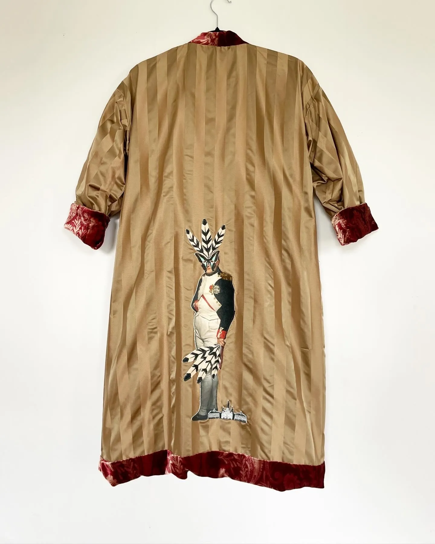 Maroon Paisley Velvet Caftan with Napoleon Artwork