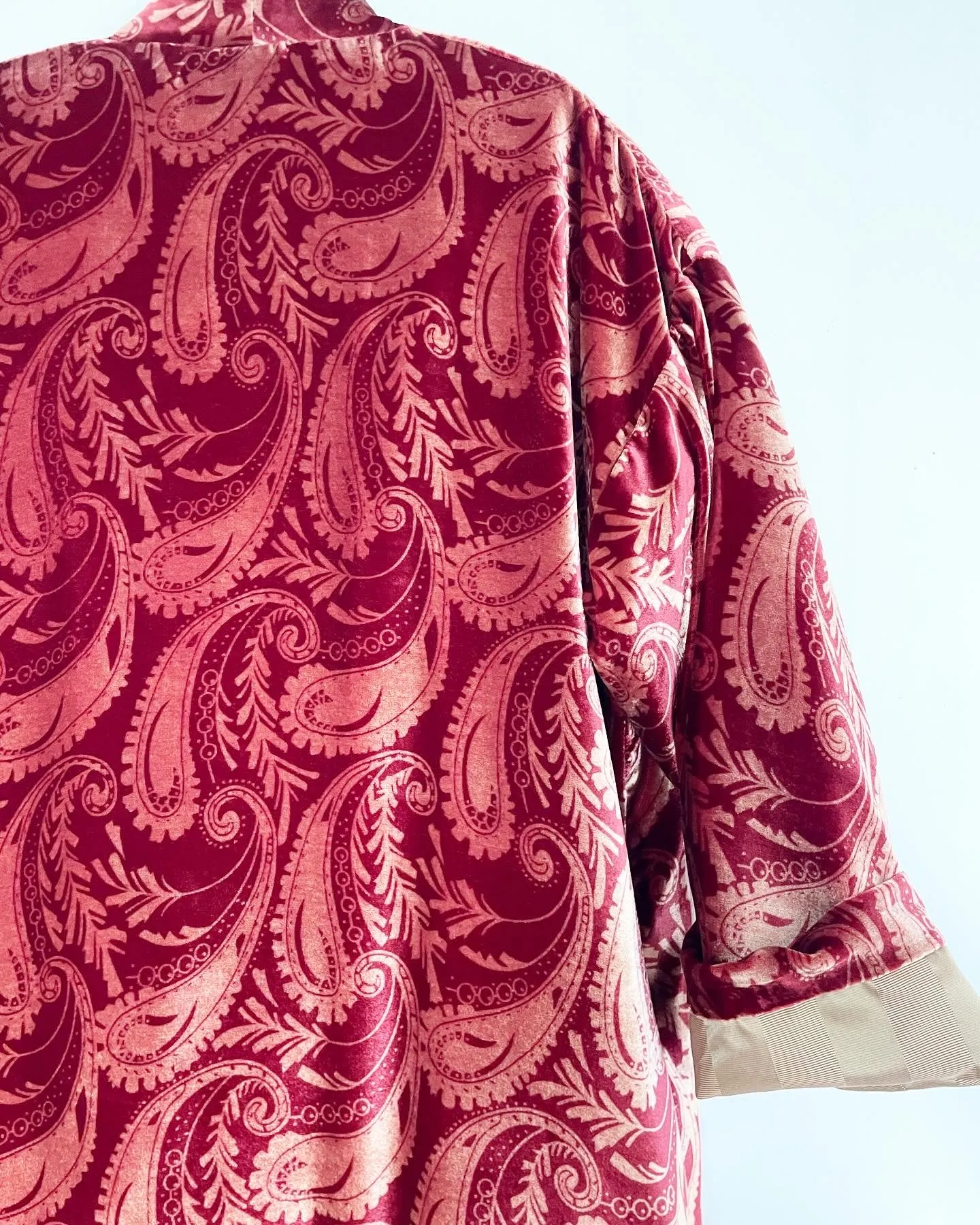 Maroon Paisley Velvet Caftan with Napoleon Artwork