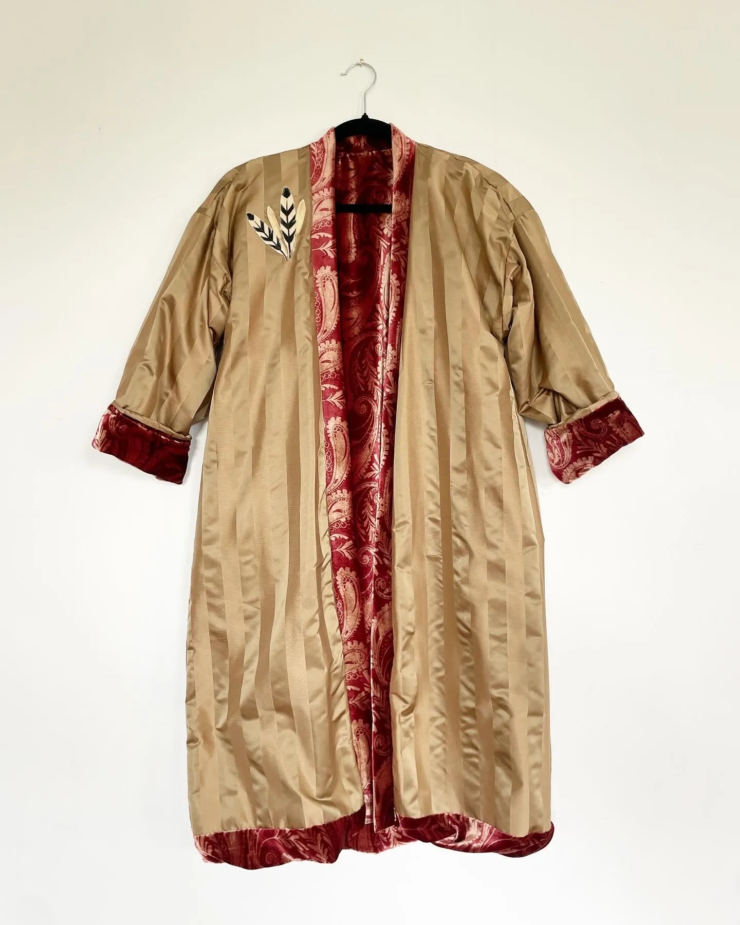 Maroon Paisley Velvet Caftan with Napoleon Artwork