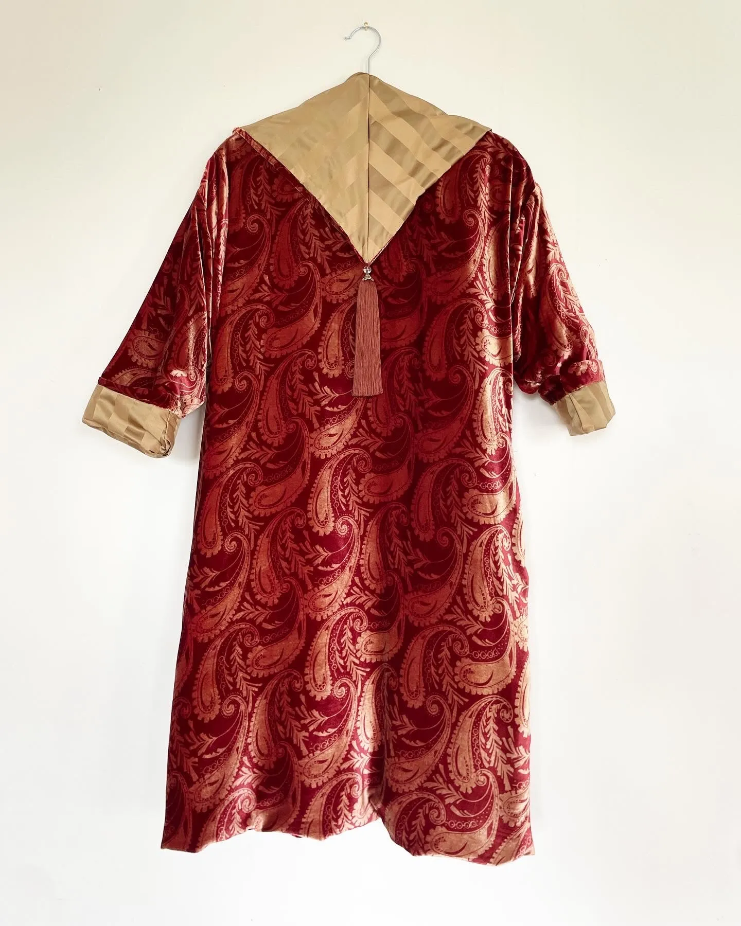 Maroon Paisley Velvet Caftan with Napoleon Artwork