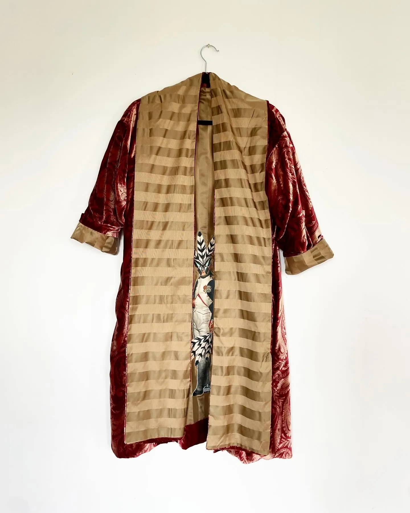 Maroon Paisley Velvet Caftan with Napoleon Artwork