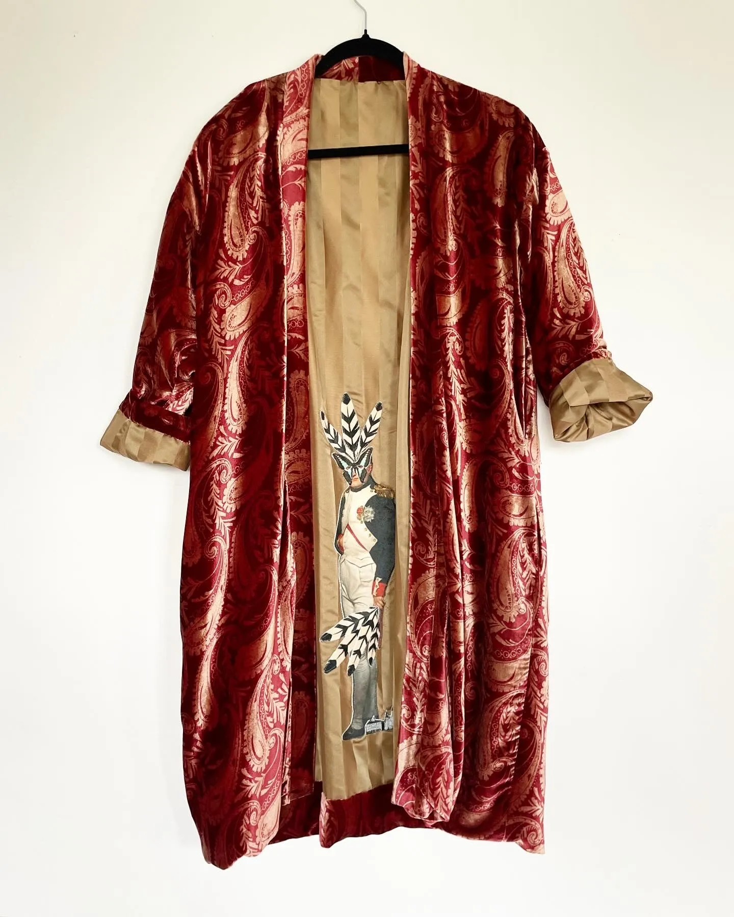 Maroon Paisley Velvet Caftan with Napoleon Artwork