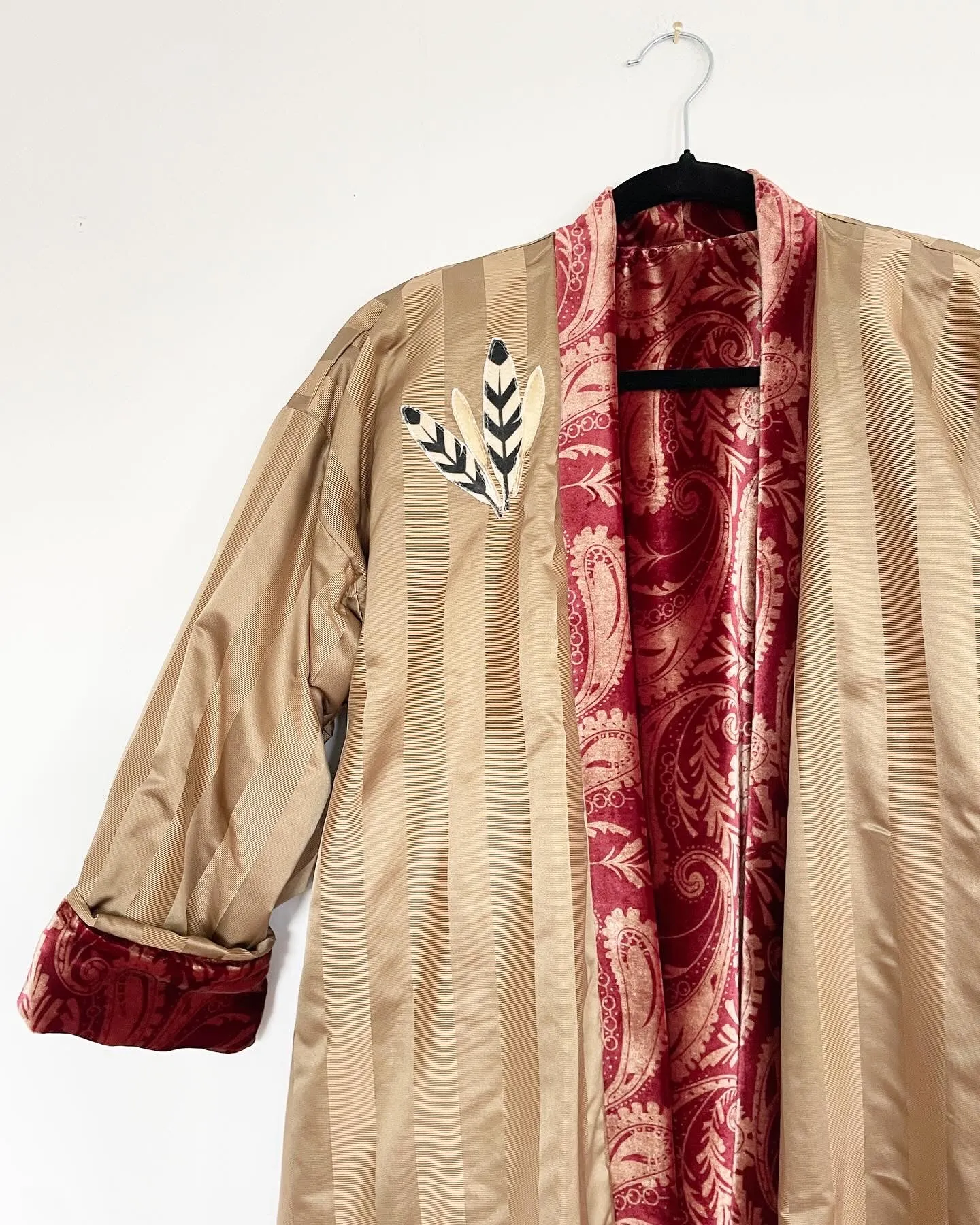 Maroon Paisley Velvet Caftan with Napoleon Artwork