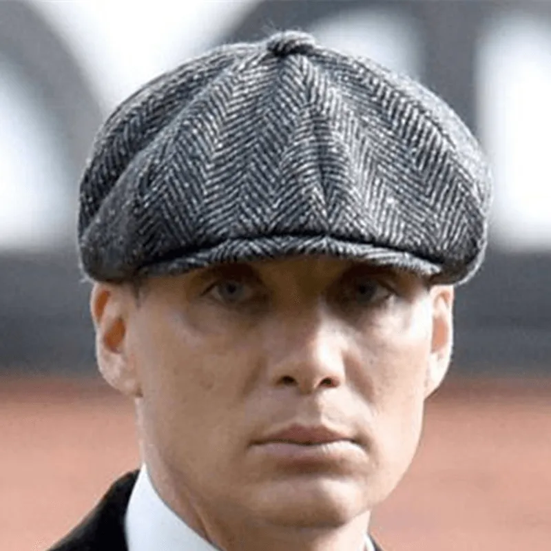 Men's Herringbone Wool Newsboy Cap Gatsby Flat Cap