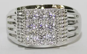 Men's Rhodium Plated Dress Ring Multiple Brilliant Cut CZ 078
